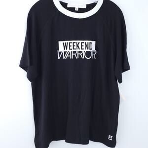 New Peaceful Warrior Sarah Raglan "Weekend Warrior" Tee Medium/Large Black White